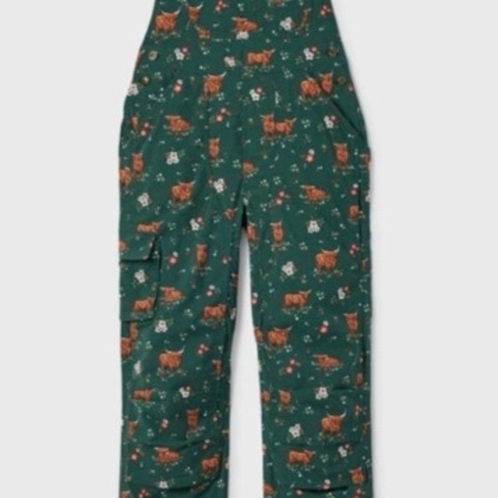 Duluth Trading Co Green Overalls with Animal Pattern